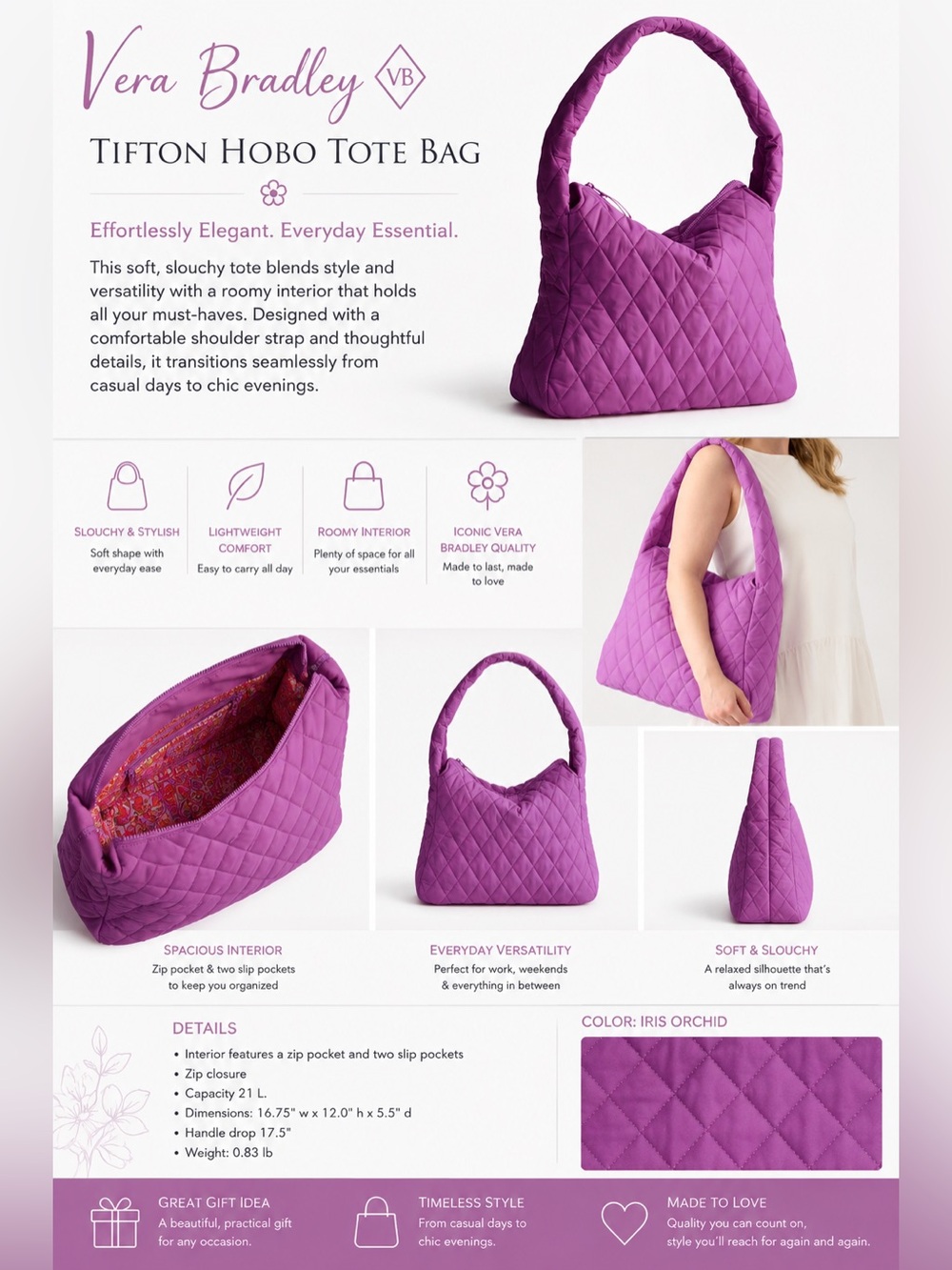 Vera Bradley Iris Orchid Quilted Tifton Hobo